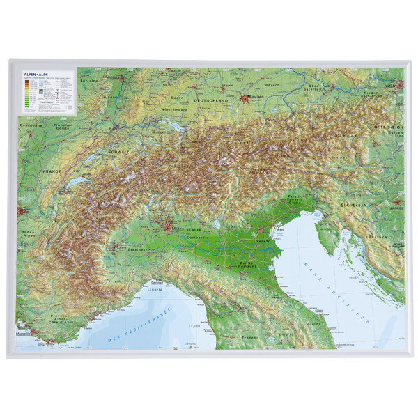 Georelief L'Arc Alpin petit format, carte géographique en relief 3D