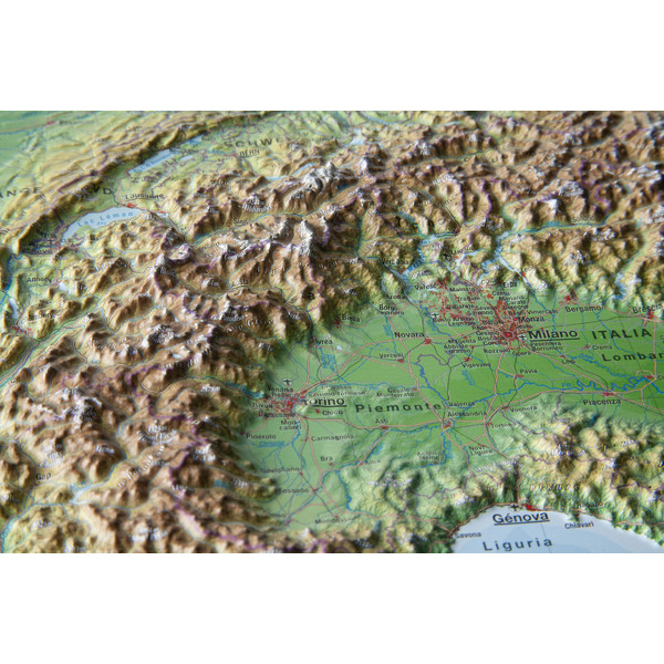 Georelief L'Arc Alpin petit format, carte géographique en relief 3D