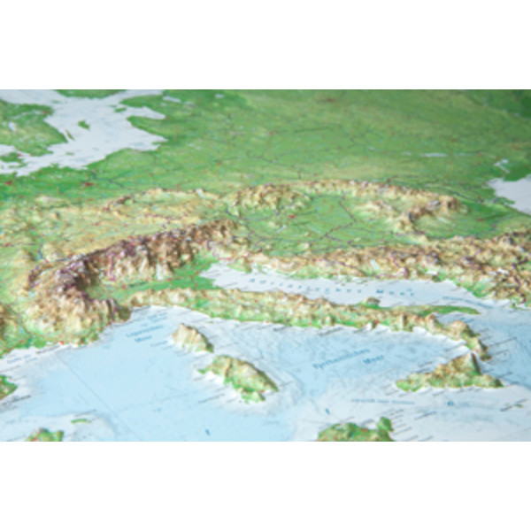 Georelief L'Europe grand format, carte géographique en relief 3D avec cadre en aluminium