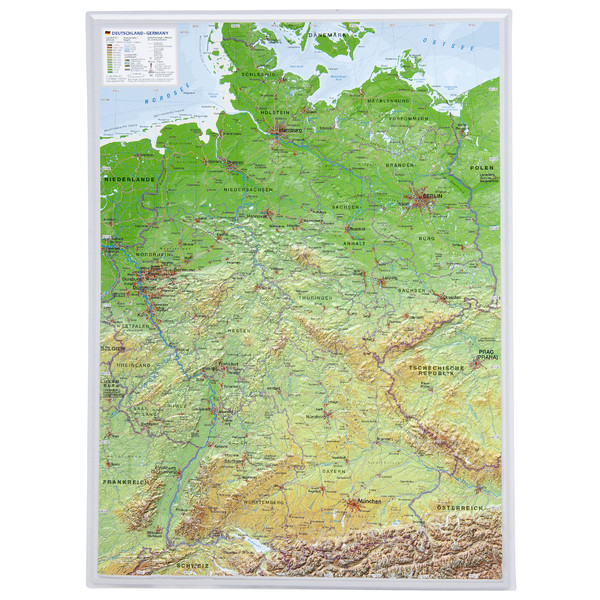 Georelief L'Allemagne petit format, carte géographique en relief 3D