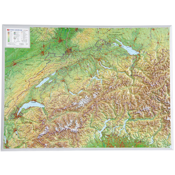Georelief La Suisse grand format, carte géographique en relief 3D