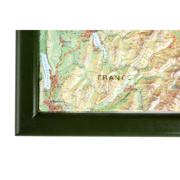 Georelief La Suisse grand format, carte géographique en relief 3D avec cadre en bois