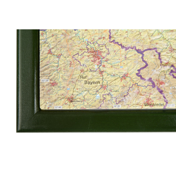 Georelief La Saxe grand format, carte géographique en relief 3D avec cadre en bois