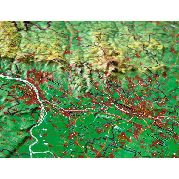 Georelief La Hesse grand format, carte géographique en relief 3D