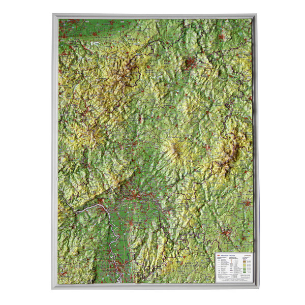 Georelief Regional-Karte Hessen klein, 3D Reliefkarte