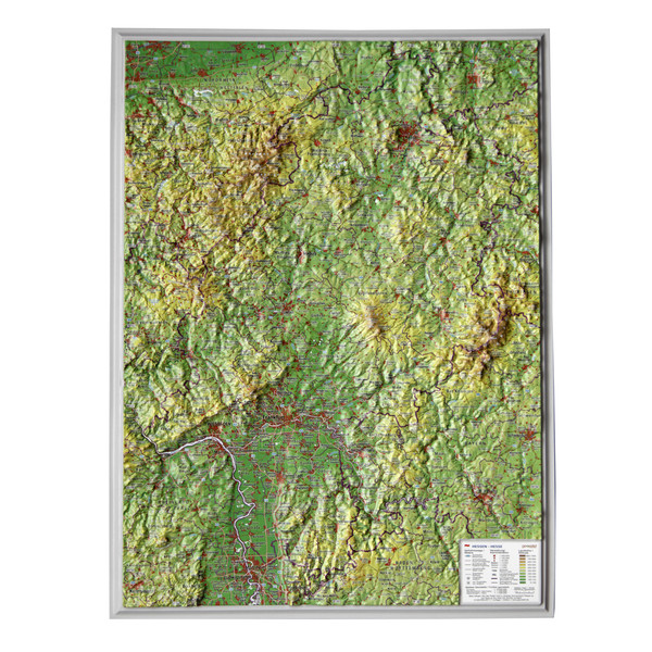 Georelief La Hesse petit format, carte géographique en relief 3D