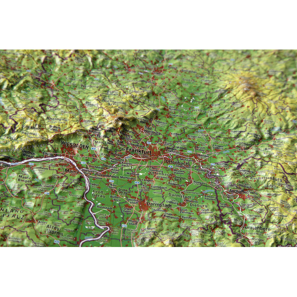 Georelief Regional-Karte Hessen klein, 3D Reliefkarte