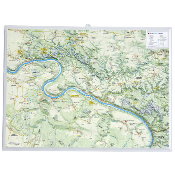 Georelief La Suisse saxonne petit format, carte géographique en relief 3D
