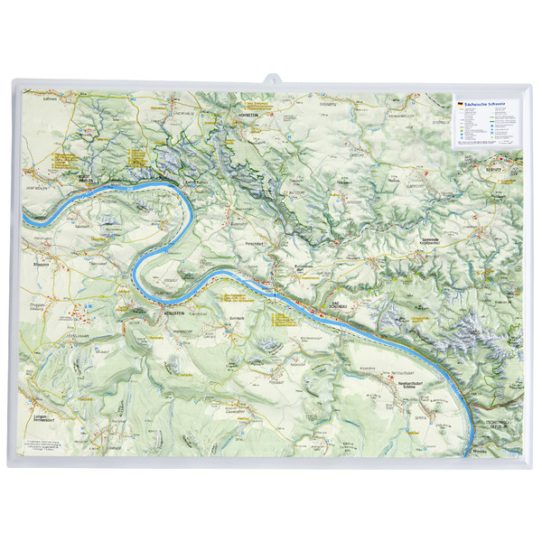 Georelief Regional-Karte Sächsische Schweiz klein, 3D Reliefkarte