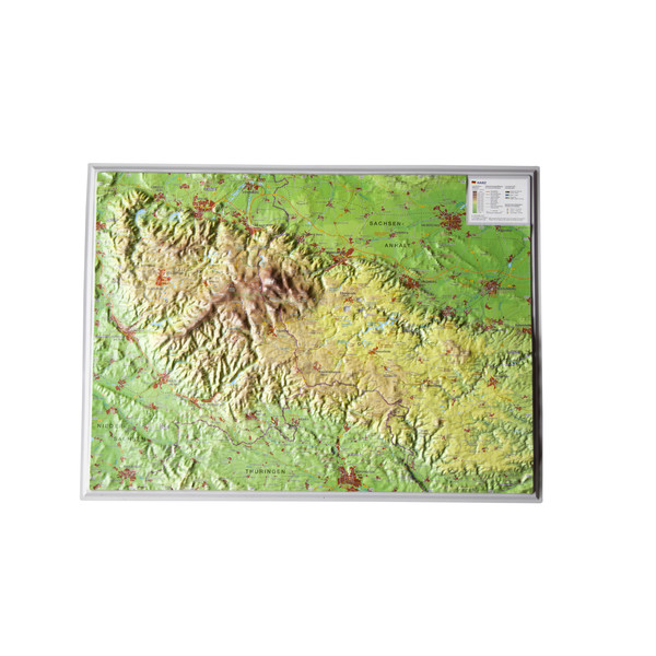 Georelief La Harz petit format, carte géographique en relief 3D