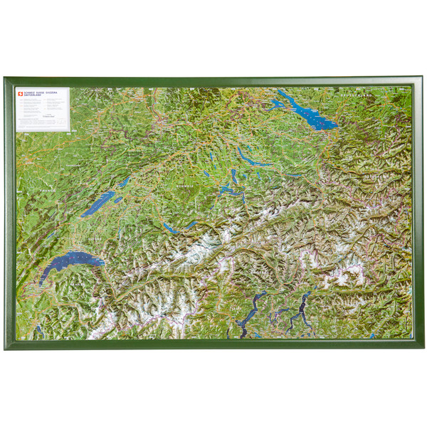 Georelief Landkarte Schweiz mit Luftbild mit Holzrahmen