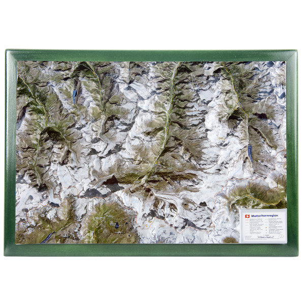 Carte régionale Georelief La région du Matterhorn avec cadre en bois