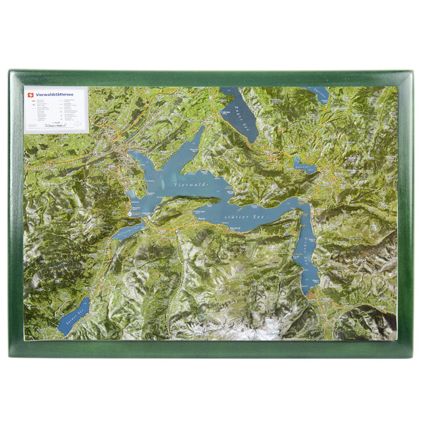 Carte régionale Georelief Le Lac des Quatre Cantons avec cadre en bois