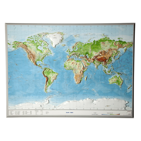 Mappemonde Georelief Carte relief 3D géographique du Monde, grand format