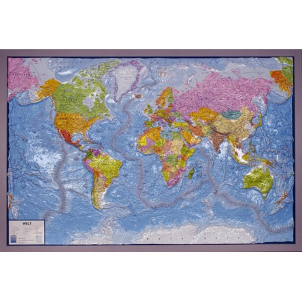 geo-institut Weltkarte Reliefkarte Welt Silver line politisch Russisch