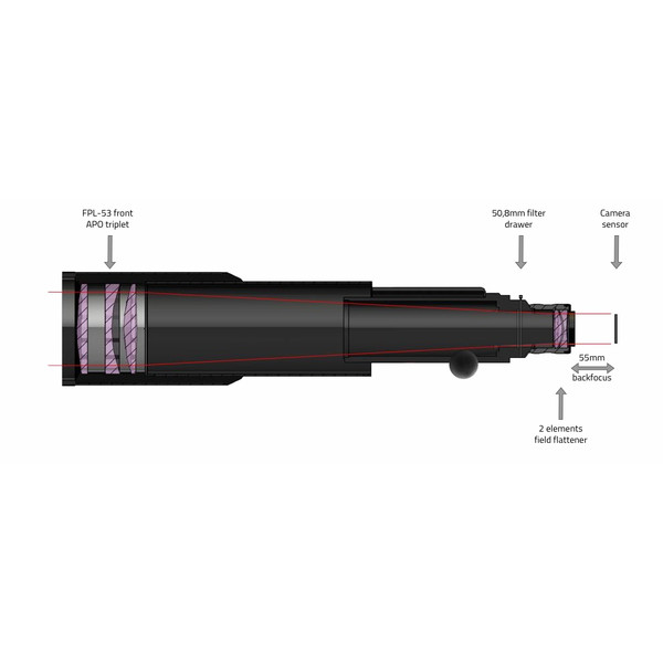 PrimaLuceLab Apochromatischer Refraktor AP 104/650 T Airy + Field Flattener + Filter Drawer OTA