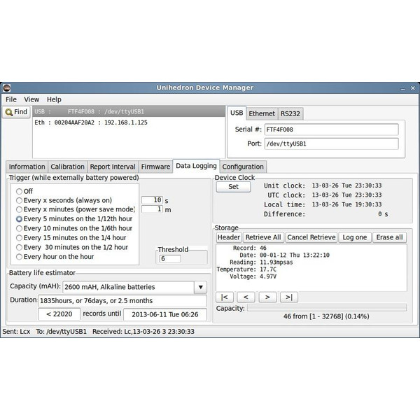 Unihedron Fotometer Sky Quality Meter SQM mit Linse, USB und Datenlogger