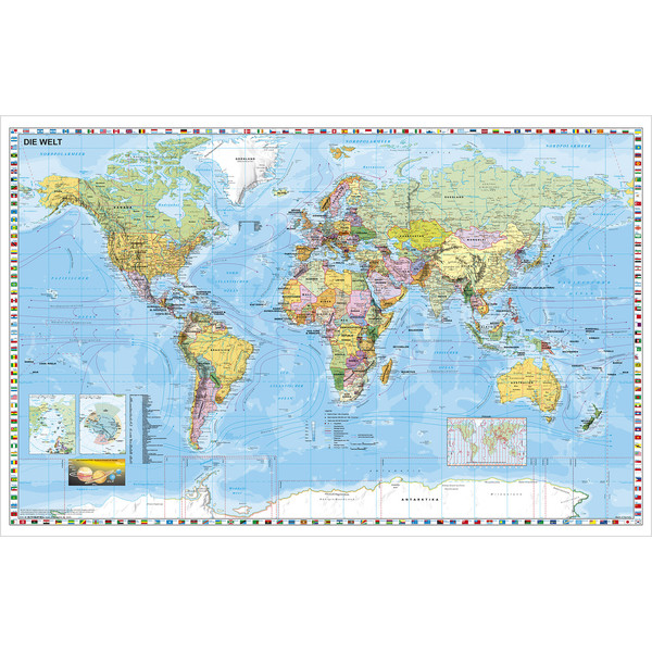 Mappemonde Stiefel Carte murale cadre en bois blanc et cordelette de suspension