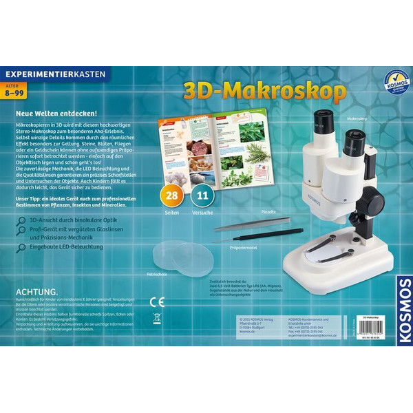 Kosmos Verlag Stereomikroskop 3-D Makroskop Forschungspaket, 20x, LED