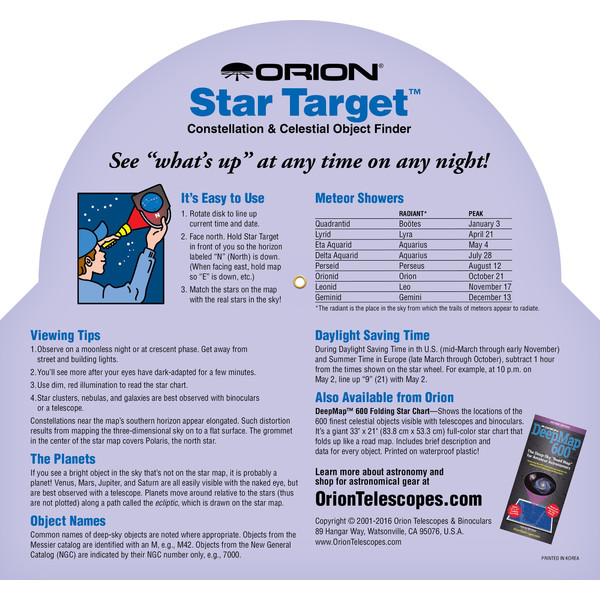 Carte du ciel Orion Star Target Planisphere 40-60 degree north