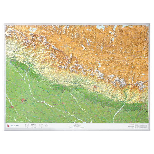 Carte régionale Georelief Nepal groß 3D