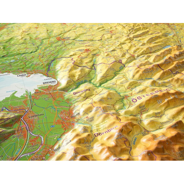 Carte régionale Georelief Allgäu Bodensee 3D Reliefkarte (77 x 57 cm)