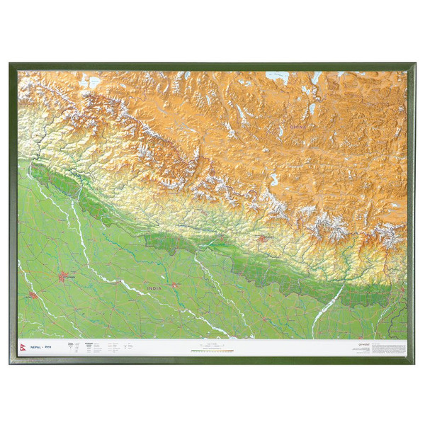 Georelief Regional-Karte Nepal groß 3D mit Holzrahmen