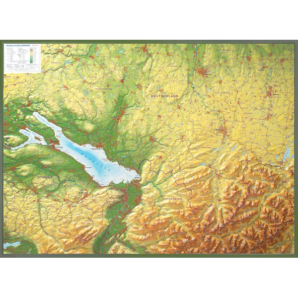 Carte régionale Georelief Allgäu Bodensee 3D Reliefkarte (77 x 57 cm)