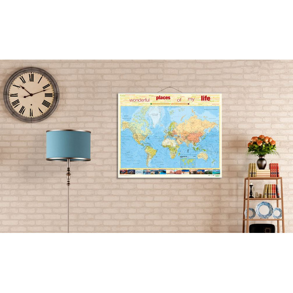 Mappemonde Bacher Verlag World map for your journeys "Places of my life" small including NEOBALLS