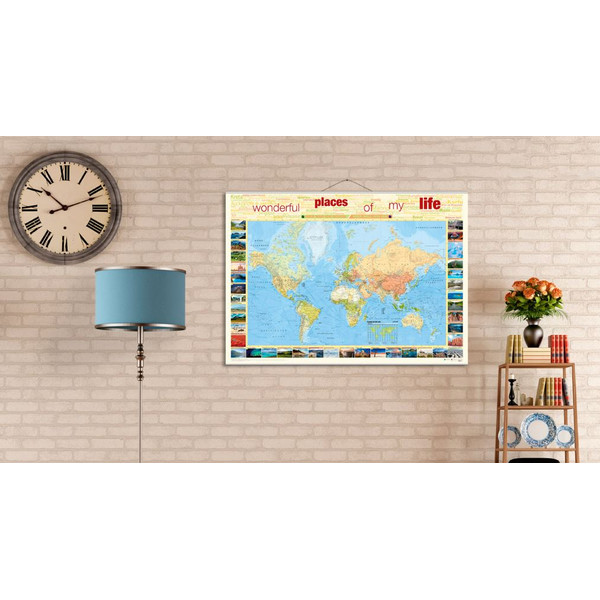 Mappemonde Bacher Verlag World map for your journeys "Places of my life" large including NEOBALLS