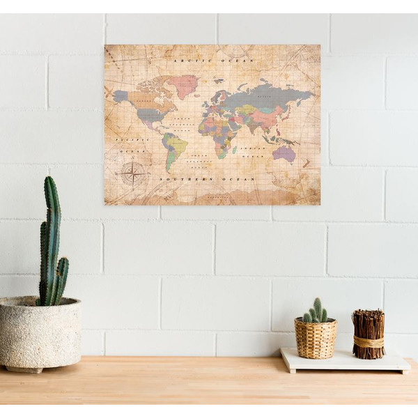 Mappemonde Miss Wood Woody Map Watercolor Old School L