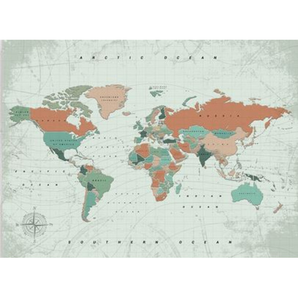 Mappemonde Miss Wood Woody Map Watercolor Terracotta L