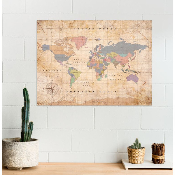 Mappemonde Miss Wood Woody Map Watercolor Old School XL