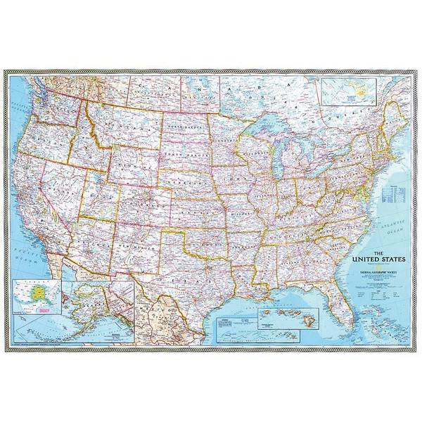 National Geographic Classic carte d'USA politiquement, format grand en trois parties