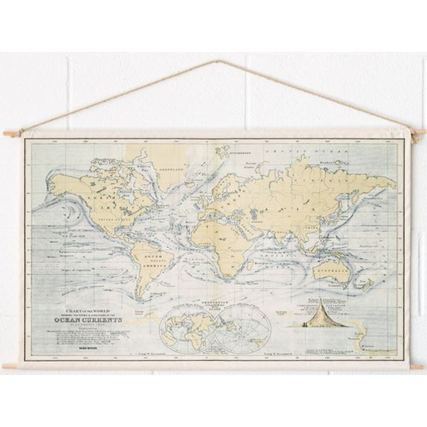 Mappemonde Miss Wood Woody Cotton Map Oceans