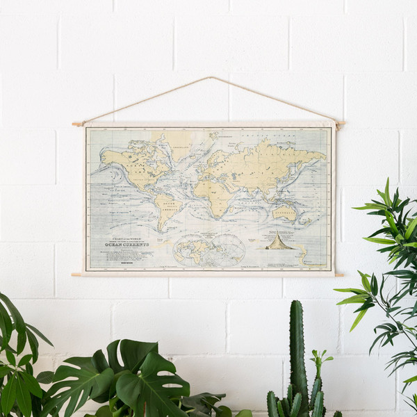 Mappemonde Miss Wood Woody Cotton Map Oceans