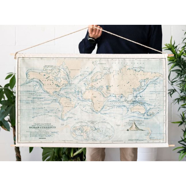 Mappemonde Miss Wood Woody Cotton Map Oceans