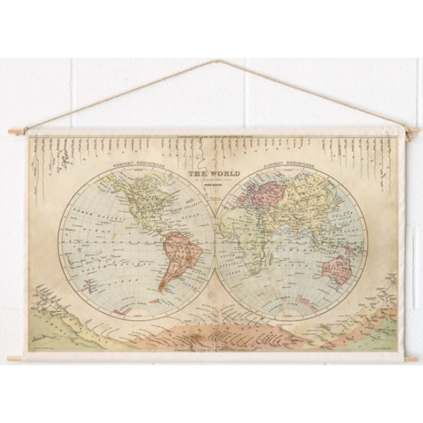 Mappemonde Miss Wood Woody Cotton Map Rivers and Mountains