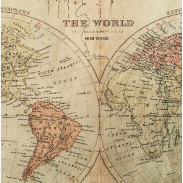 Mappemonde Miss Wood Woody Cotton Map Rivers and Mountains