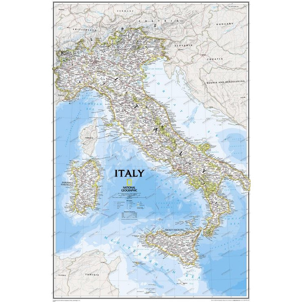 Carte géographique National Geographic Italie Tableau d'affichage encadré (argenté)
