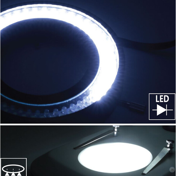 Optika Zoom-Stereomikroskop SZO-10,  trino, 6.7-45x, überhängend, 2-Arm, ohne Beleuchtung