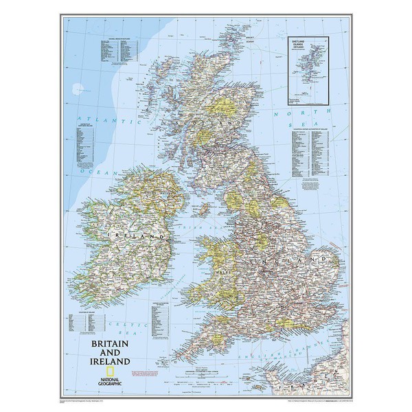 National Geographic Carte régionale des îles britanniques (plastifiée)