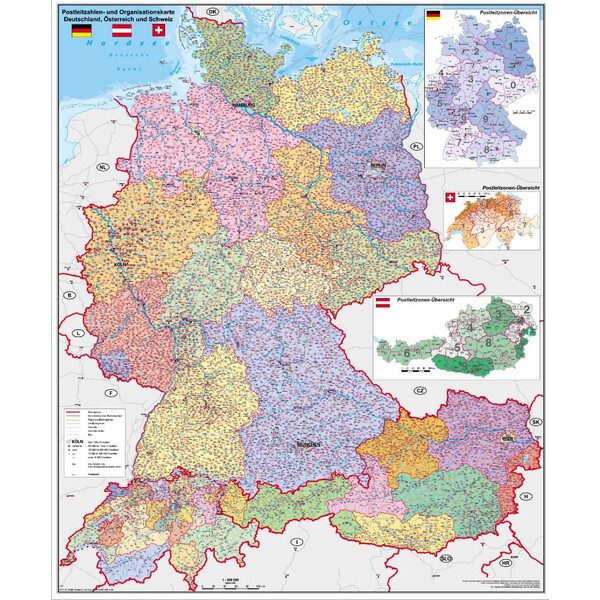 Stiefel Regional-Karte Deutschland-Österreich-Schweiz PLZ- u. Organisationskarte