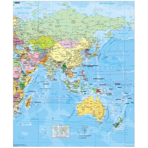 Carte des continents Stiefel Asia political (english)