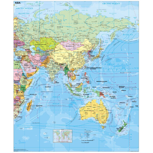Carte des continents Stiefel Asie politique (anglais)