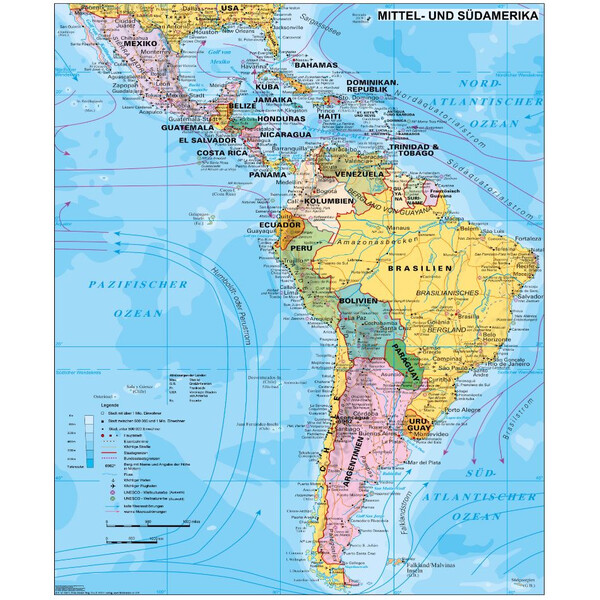 Stiefel Kontinentkarte Mittel- und Südamerika politisch (97 x 119 cm)