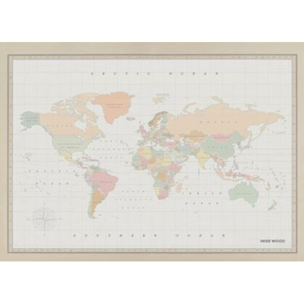 Mappemonde Miss Wood Woody Map Watercolor Colonial XL