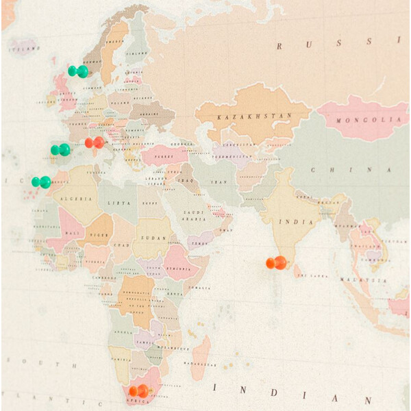 Mappemonde Miss Wood Woody Map Watercolor Colonial L