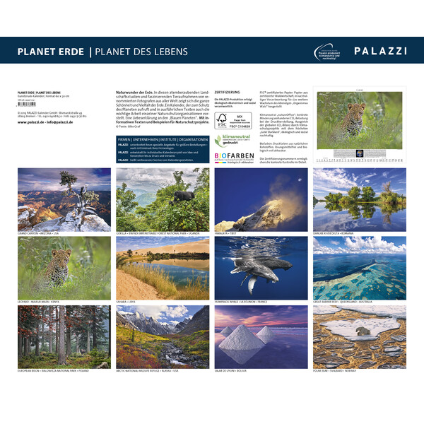 Calendrier Palazzi Verlag Planet Erde 2020