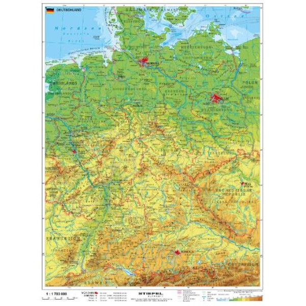 Carte géographique Stiefel L'Allemagne physiquement